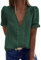 Coloody Femme Tee Shirt Col en V, Manches Courtes Loisirs D'été Tunique en Dentelle Jacquard Blouse Amples Caraco Tops Chemisiers à La Mode (Vert) XXL