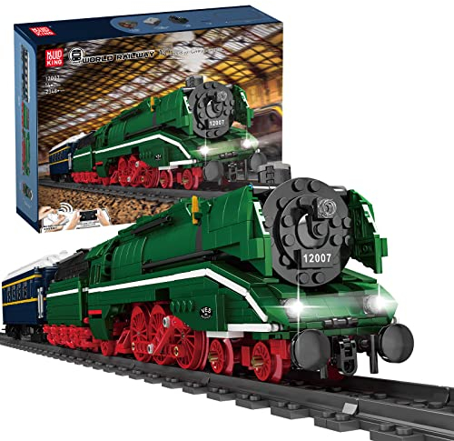 Mould King 12007 Technik Zug Eisenbahn, 2139 Teile APP Fernbedienung Dampflokomotive Zug Bausteine mit Licht Klemmbausteine
