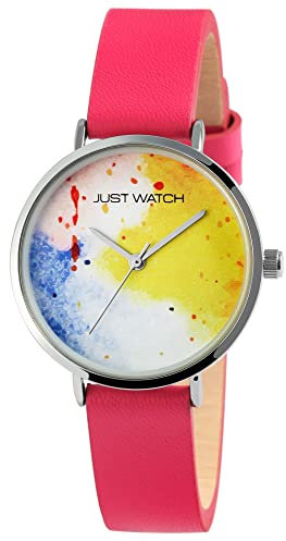 Just Watch Damen-Uhr Arielle Leder Mehrfarbig Trend Modisch Analog Quarz JW10183 (pink gelb)