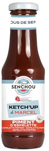 Pur Ketchup Tomate au Piment d'Espelette - Accompagnement de Tapas, Grillades, Burgers, Frites - Sans Colorant & Additif - Vegan Friendly & Gluten Free - 360g, Bouteille en Verre 82% Recyclé - SENCHOU