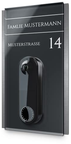 Namensschild für Arlo Video Wire-Free Doorbell - personalisiertes Türschild aus Edelstahl & Acrylglas | kompatibel mit Arlo Video Türklingel - Funkklingel Zubehör (16x28 cm)