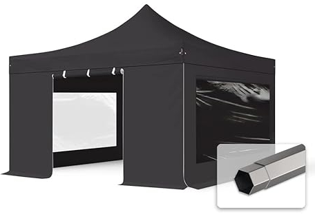 TOOLPORT Faltzelt Faltpavillon Pavillon 4x4m - mit 4 Seitenteilen (Panoramafenster) Premium Dach Partyzelt schwarz
