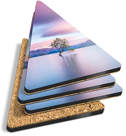 4 x Triangle Coasters - Wanaka New Zealand Travel Cork Backed MDF Glossy Tea Coffee Accessory #2743