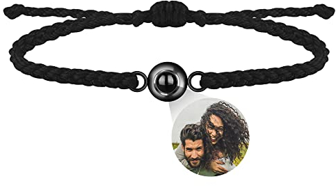 Personalisiertes Foto Armband Foto Projektions Armband Kreis Foto Armbänder mit Bild im Inneren Geflochtenes Armband für Frauen/Männer Geburtstag Weihnachts Geschenk für Paar/Beste Freundin