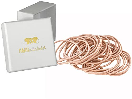 Haarallerliebst Haargummi Damen Beige für mittelblondes Haar (30 Stück | 1,5mm dünn) - Dünne Haargummis nahtlos für Zopf & Dutt - Haargummis Damen | Zopfgummi | Hair Ties