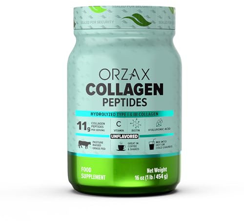ORZAX Collagen Peptides Powder Unflavored - Hair, Skin and Nails Vitamins - Bone & Joint Support Supplement - Collagen Drink Mix - Collagen Powder for Women & Man (16oz)