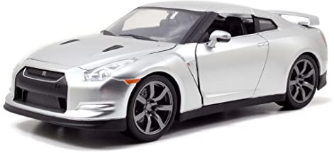 Jada Toys - Fast and Furious Modellauto 1:24 - Brian`s Nissan GT-R R35 (Silber) aus Fast & Furious, Die Cast Auto von Brian O`Conner mit Teilen zum Öffnen, 19cm, ab 8 Jahre