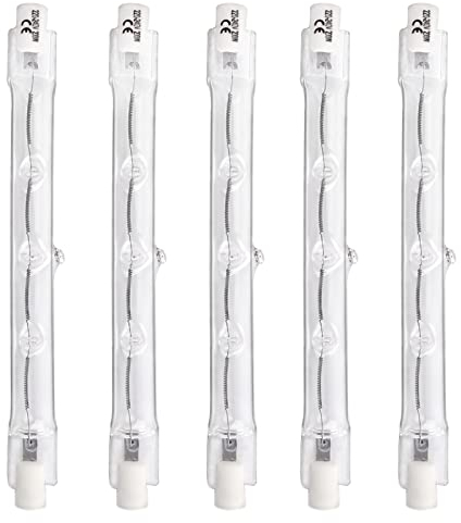 Bombilla Lineal Halogena R7s 118MM 200W Regulable, 220-240V, 3000LM Blanco Cálido 2700K, R7s Halógena Lineal para Iluminación del Paisaje, Luz de Trabajo de Seguridad, Lámpara de Pared, Paquete de 5
