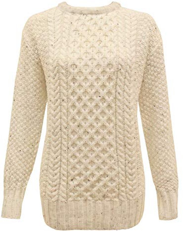 New Ladies Women Knitted Cable Knit Warm Chunky Sweater Formal Everyday Casual Long Sleeves Jumper Pullover Crew Neck Top[Cream,SM]