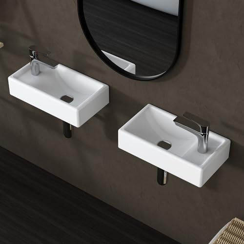 Lifezcime Petit lavabo d'angle mural en céramique pour salle de bain - 40,6 cm - Blanc (droitier)