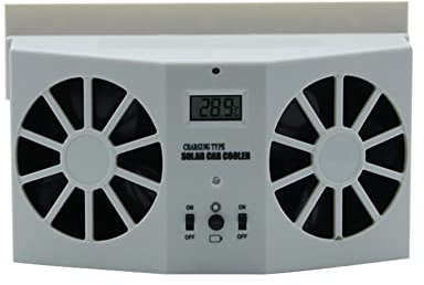 Riloer Ventilador de automóviles de energía solar, ventilador de aire de verano de doble ventilador portátil, universal para aire purificado, blanco/negro