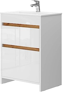 Vicco Ensemble de Meubles de Salle de Bain Detmold, Blanc, 2 pièces, Armoire Basse 60 cm