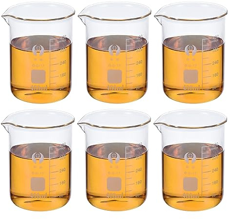 PATIKIL 400 ml niedrige Form Glas Becher, 6 Stück 3,3 Borosilikatglas Graduierte bedruckte Skala Messbecher mit Ausguss für Küche Lab Flüssigkeiten