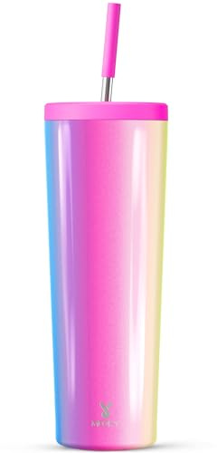 Meoky 30 oz Insulated Tumbler with Lid and Straw, Stainless Steel Vacuum Insulated Tumbler, Keeps Cold for 24 Hours, 100% Leak Proof, Fits in Car Cup Holder (Carnival)