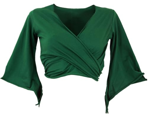 Elfen Top, Wickeltop Goa-chic mit weitem Arm, Damenmode | Baumwolle, hoher Stretchanteil, Slim Fit, ideal für Lagenlook