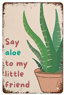 Say Aloe To My Little Friend Print, Humorous Quirky Saying, Succulent Plant Print, Vintage Tin Sign For Cafes Office Store Pubs Club 8x12inch