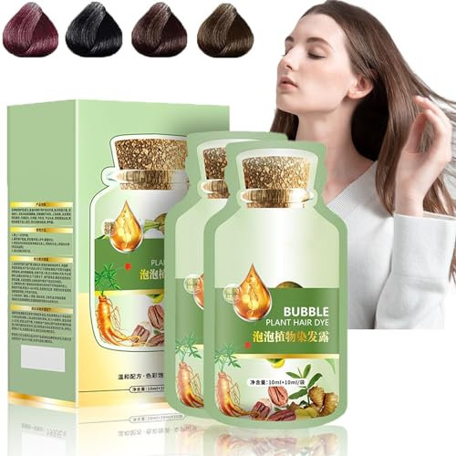 Natural Plant Hair Dye, Bubble Hair Dye, Plant Fruit Hair Dye Cream, Pure Plant Extract for Grey Hair Color Bubble Dye, Plant Fruit Hair Dye Cream (Chestnut brown)