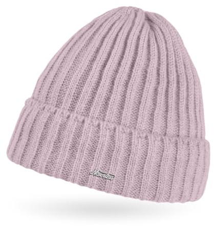 Neverless® Damen Mütze Strick-Beanie Herbst Übergangszeit ungefüttert mit breitem Umschlag einfarbig Uni rosa Unisize