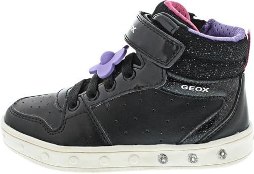 Geox J Skylin Girl B Sneaker, Black/Fuchsia, 33 EU