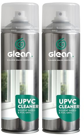 GLEAN UPVC Cleaner Aerosol Spray | 2 x 500ml | FOIL SAFE | Powerful Solvent Based UPVC Cleaner | Ideal for Doors & Window Frames & All Synthetic Materials - Including Woodgrain Effect