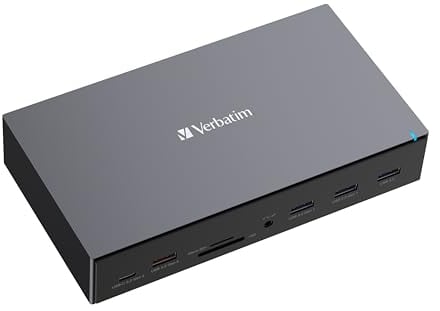 Verbatim USB-C Pro Docking Station, 17-in-1 Hub, Multiport Adapter zu HDMI 4K und 8K, USB-A und USB-C, PD 100 W, AUX, Card Reader, für Mac / Windows Laptop und Co