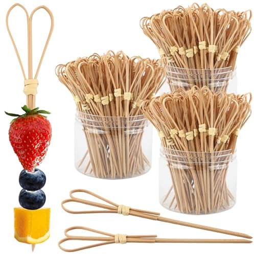 Framendino, 300 Pack Bamboo Cocktail Picks Heart Shaped Bamboo Sticks Skewers for Appetizers Picks 4.7 Inch