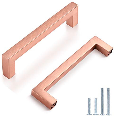 KUSAGA Door Handles,20 Pack Cabinet Handles Hole Center 128mm(5 inch) Stainless Steel Rose Gold Kitchen Cabinet Cupboard Handles Square Corner Pull Funiture Hardware