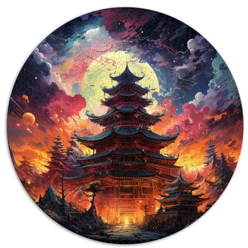 1000-teiliges Puzzle, runde Puzzles mit japanischer Pagodenlandschaft, geeignet für Kinder ab 12 Jahren. Kartonpuzzle, Lernspiel, herausforderndes Spielzeug. Größe: 67,5 x 67,5 cm.
