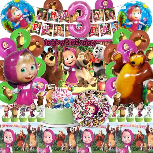 Masch Decorazioni Compleanno 3 Anni, Masch Set Decorazioni Compleanno, Masch Palloncini, Masch Tovaglie, Decorazioni Torte, Adatto per Decorare Compleanni e Feste a Tema