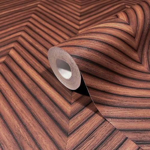 marburg Tapete Rot Braun Holzoptik Modern Natur für Wohnzimmer Schlafzimmer Küche Büro MADE IN GERMANY 10,05 x 0,53 m