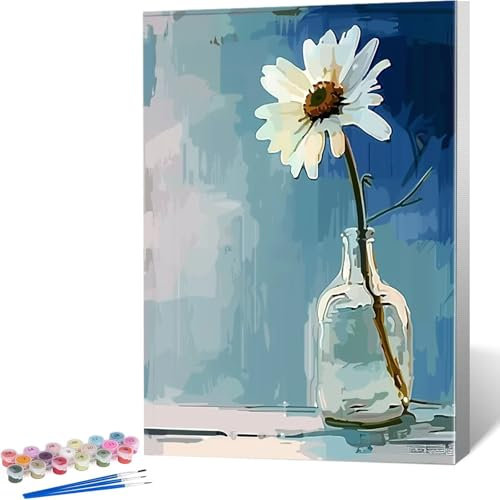 DIY Malen Nach Zahlen Erwachsene, Malen Nach Zahlen Vase Malen Nach Zahlen Kinder, Kleines GäNseblüMchen Malen Nach Zahlen Bastelset Erwachsene Gerahmt Acryl-Malen Nach Zahlen Home Deko 40x50cm 2-1