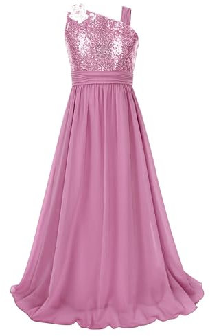 Mufeng Ragazza a Pieghe Multistrato Increspate Vestito da Principessa Bambina Paillette Abito da Sposa Compleanno Vestito Elegante da Damigella d'Onore Comunione Rosa 13-14 Anni