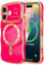 LCHULLE for iPhone 16 Plus Case for Women Girls [Compatible with MagSafe] Cute Curly Wave Shape, Magnetic Love Heart Pattern with Camera Lens Cover Luxury Plating Shockproof Phone Case,Hot Pink