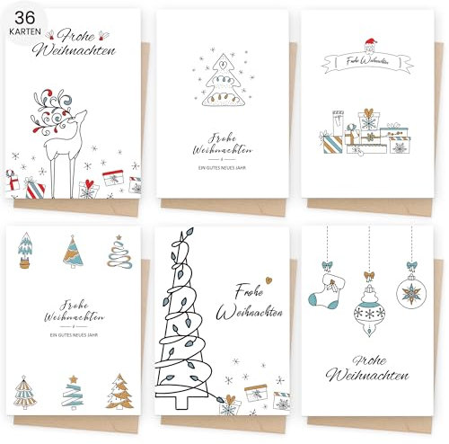 36 Weihnachtskarten mit Umschlag set, A6 Christmas Falzkarten mit Einzigartigem Spruch, Neujahrskarten 2025 für Familie, Freunde, Kollegen & Geschäftskunden