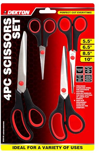 Dekton 4 PC Scissors Set – Includes 5.5, 6.5, 8.5, and 10 Scissors | Sharp & Durable Blades | Ideal for Crafting, Office and Home Use | Comfortable Grip | Versatile for Various Materials