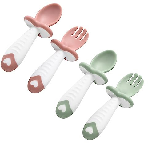 GARVALON 1ensemble Set De Couverts Silicone Pour Cuillère Et Fourchette Entraînement Ustensiles De Dîner Pratiques