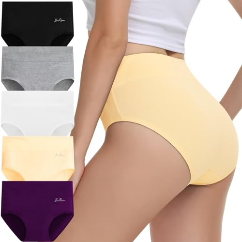 IceReco Culotte Femme Coton Taille Haute Slip Femme Culotte Gainante Elasticité Culotte Post Accouchement Shorts Lot de 5 2XL Noir Blanc Gris Violet Couleur de Peau