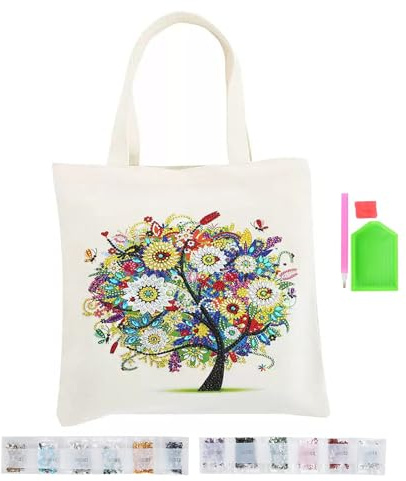 TAOZHUGONG DIY Diamond Painting Tragetasche, Diamond Painting Einkaufstaschen, Teilbohr-Kreuzstich Einkaufstaschen, 5D DIY Diamond Painting Einkaufstaschen