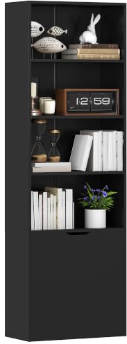 HOMCOM Bücherregal 6-stöckig, Aufbewahrungsschrank 59x29x180 cm, Schwarz