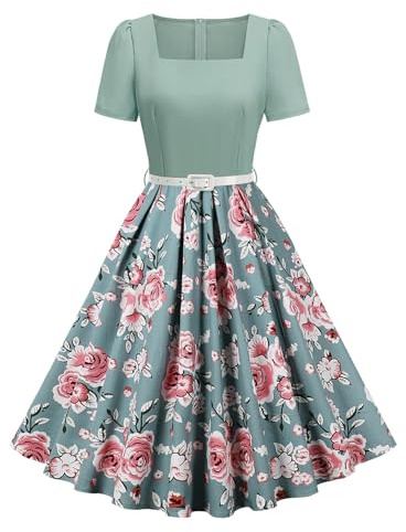 EFOGEP 1950s Dresses for Women Vintage Polka Dots Rockabilly Dress | Short Sleeve A-Line Swing 50s Dresses for Cocktail Wedding Party Prom Work Office Formal