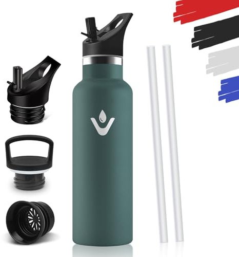 Borraccia Termica Bambini, 500ML Senza BPA, Borracce Termiche, Acciaio Inossidabile 18/8, Borraccia Termica Con Cannuccia, A Prova Di Perdite, Termos Per Scuola, Palestra, Campeggio - Verde Militare