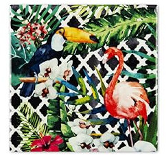 Excelsa Tropical Chic Sottopentola in Ceramica e Sughero, Motivo Tropicale con Pappagalli, 15x15 cm