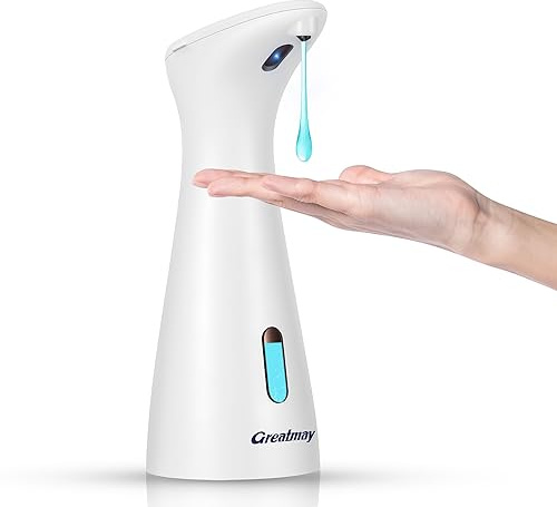 Greatmay Seifenspender Automatisch mit 4 einstellbare Stufen,Elektrischer Flüssigseife seifenspender,IPX6 Wasserdicht Batteriebetriebener desinfektionsspender für Bad,Küche (White)