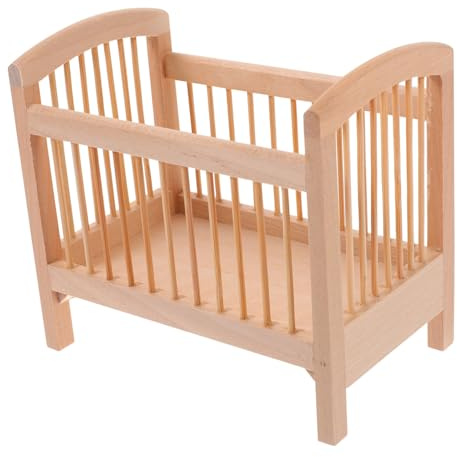 BESPORTBLE Maßstab Holzfarbenes Mini Kinderbett Modell Dekoratives Puppenhaus Zubehör Realistisches Miniaturbett für Puppenstuben und Sammler