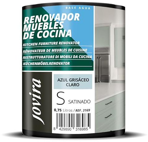 JOVIRA PINTURAS Pintura renovadora para Muebles de Cocina, acabado satinado al agua. Especial para renovar muebles de cocina, puertas, baños, etc. (750 ml, Azul Grisaceo Claro) T