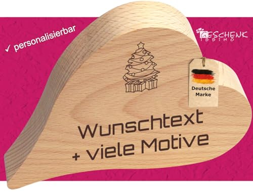 Geschenkissimo Weihnachtsherz aus Holz, personalisierbar - Weihnachtsdeko mit indivudeller Gravur, Herz Größe klein + groß, Weihnachten, Deko, Holzherz, Geschenkidee