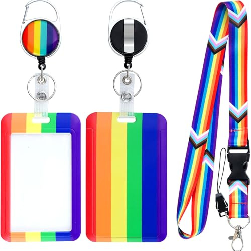 Solihigh Rainbow Lanyard with ID Holder & Retractable Rainbow Badge Holder, Breakaway Pride Lanyard LGBTQ Flag Badge with Keys, Cards, LGBTQ Accessories