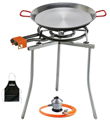 Bricolemar Paellero a Gas 50 cm + Kit Completo (Paellera 55 cm + Soporte Universal + Regulador + Manguera + Delantal)