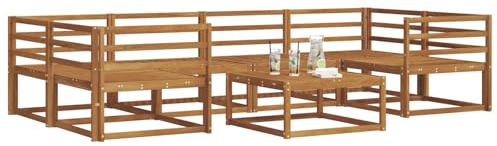 vidaXL Outdoor-Sofagarnitur 7 pcs Natur Massivholz Akazie, Modernes Outdoor-Sofaset, langlebige Gartenmöbel für Patio, Poolbereich, Hinterhof-Couch und modulares Sofa.