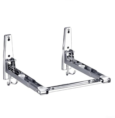 Stainless Steel Microwave Stand Shelf, Adjustable Folding Oven Rack Bracket, Heavy Duty Telescopic Support Frame for Kitchen Space Saving, Wall Mount Organizer with Hooks